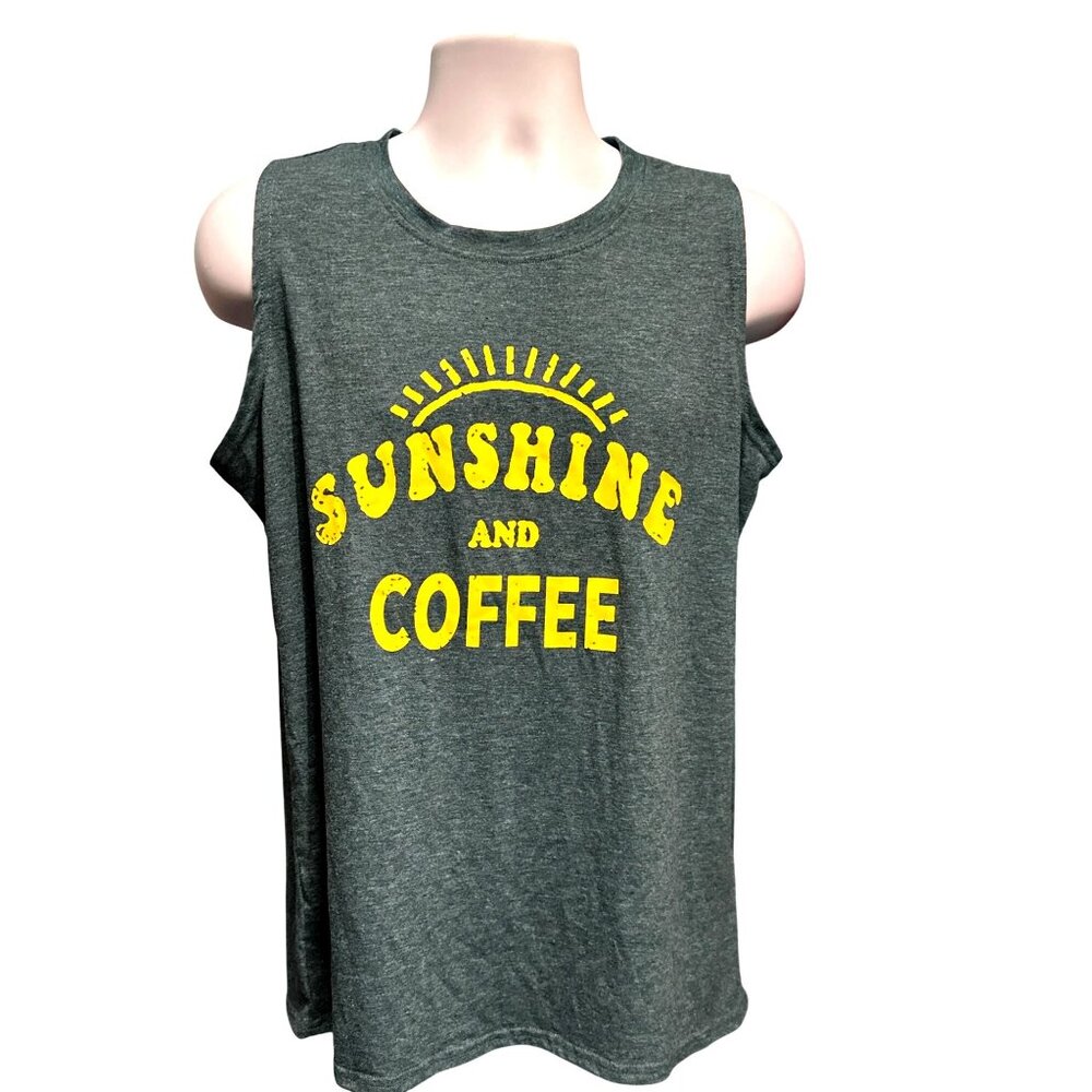 CCCC Sunshine and Coffee Graphic Screen Print Sleeveless Mens Tank Top Size XL